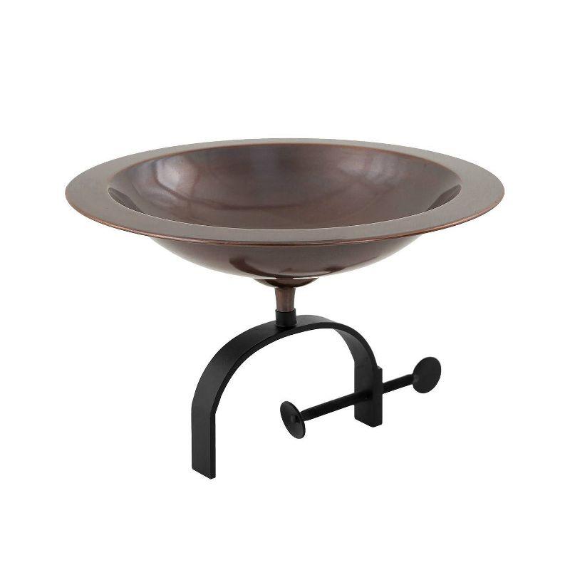 15" Antique Copper Over Rail Birdbath with Wrought Iron Bracket