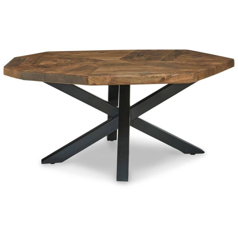 Haileeton Coffee Table Black/Gray/Brown/Beige - Signature Design by Ashley: Contemporary Pedestal Base, Acacia Top