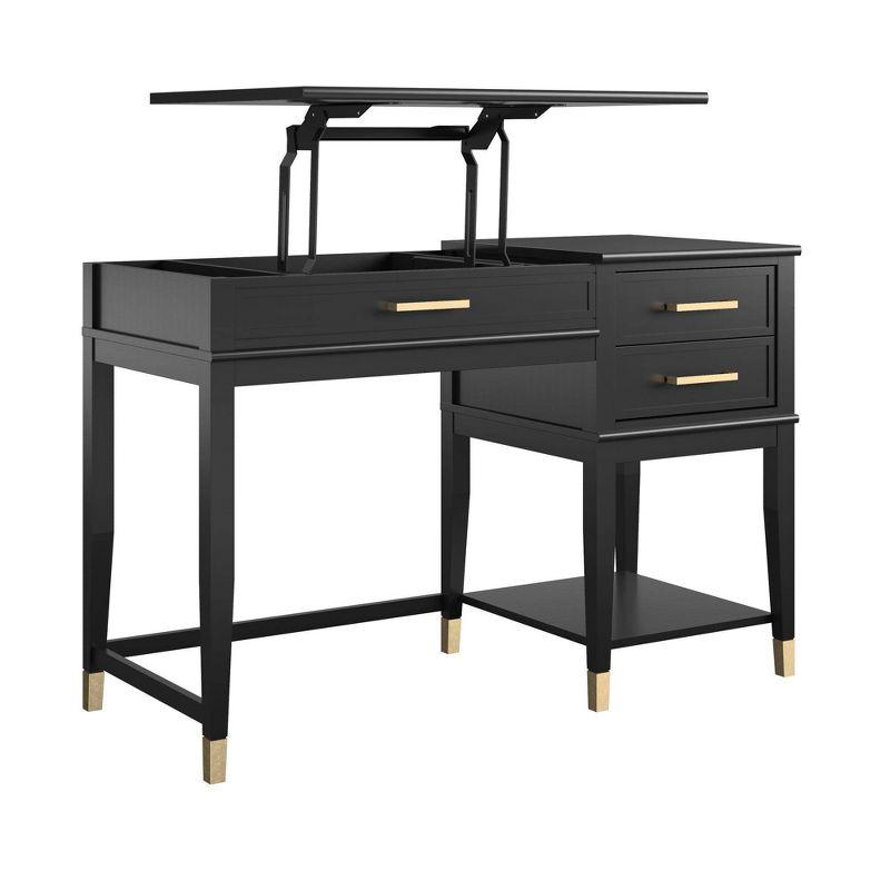 Westerleigh Black Wood Lift-Top Desk with Gold Accents