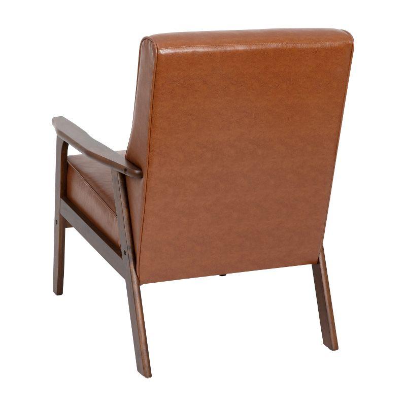 Flash Furniture Langston Commercial Grade LeatherSoft Upholstered Mid Century Modern Arm Chair with Walnut Finished Wooden Frame and Arms in Cognac