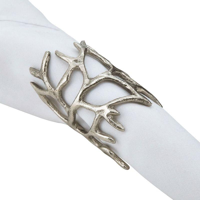 Silver Aluminum Wrapped Antlers Napkin Rings Set of 4