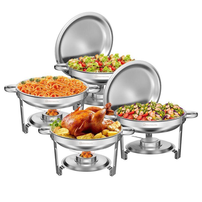 5QT Stainless Steel Round Chafing Dish Buffet Set with Glass Lid, 4-Pack