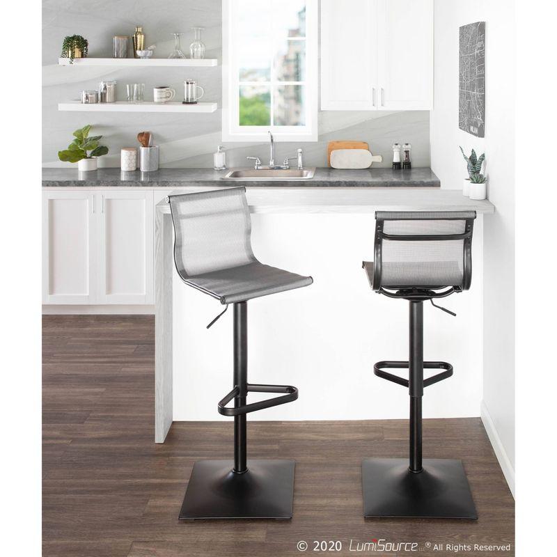 Mirage Contemporary Adjustable Swivel Barstool in Black and Silver Mesh