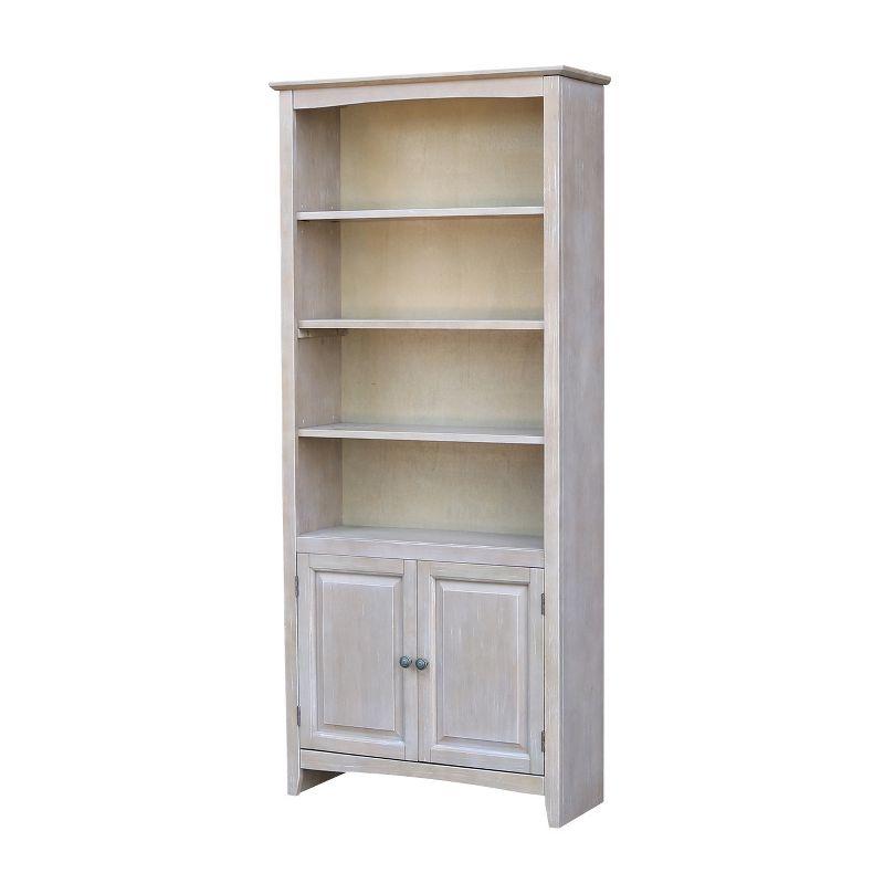 Washed Gray Taupe 72" Solid Wood Bookcase with Doors