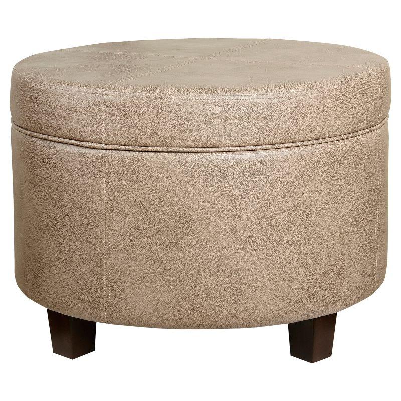 Taupe Faux Leather Round Ottoman with Storage - 24"