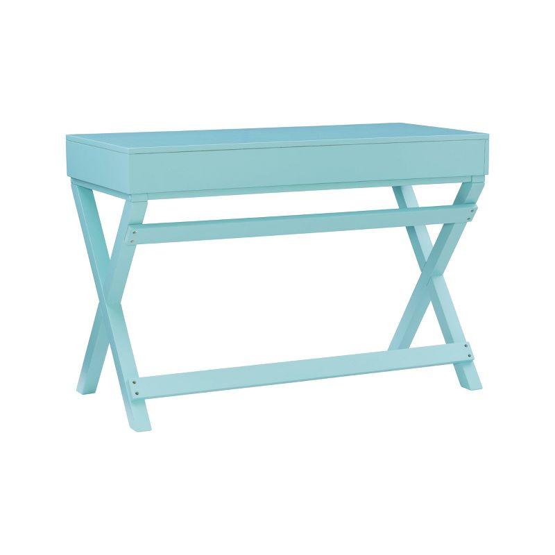 Peggy Transitional Campaign Wood Writing Desk with Drawers Blue - Linon: Silver Hardware, X-Framed Legs, Pine Frame