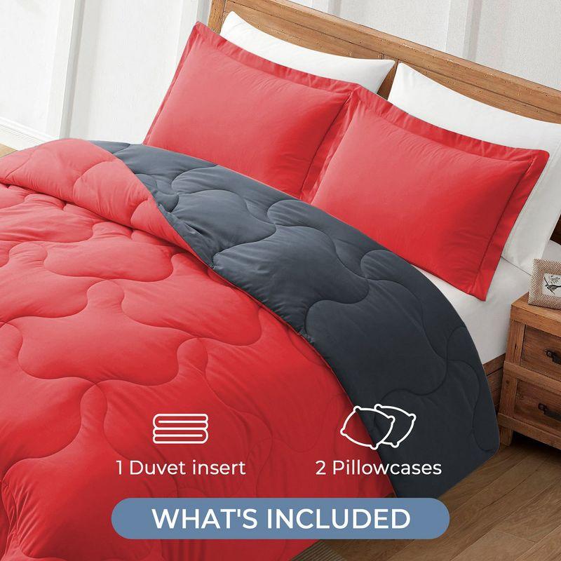 Peace Nest Lightweight Reversible Microfiber Down Alternative Comforter Set, Red/Gray, Twin