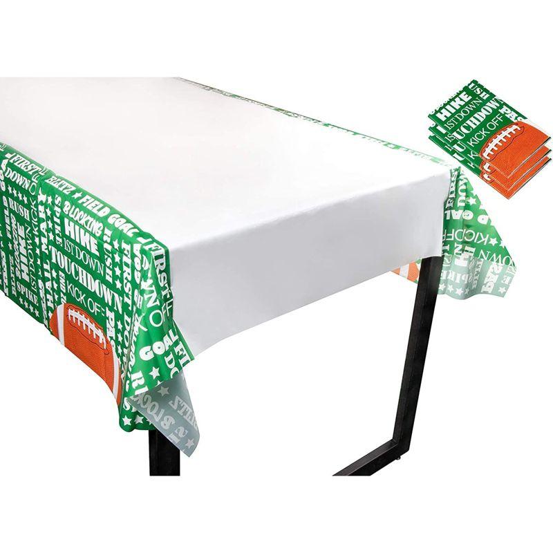 Juvale 3 Pack Football Plastic Tablecloth for Game Day Party, Green Table Cover (54 x 108 in)