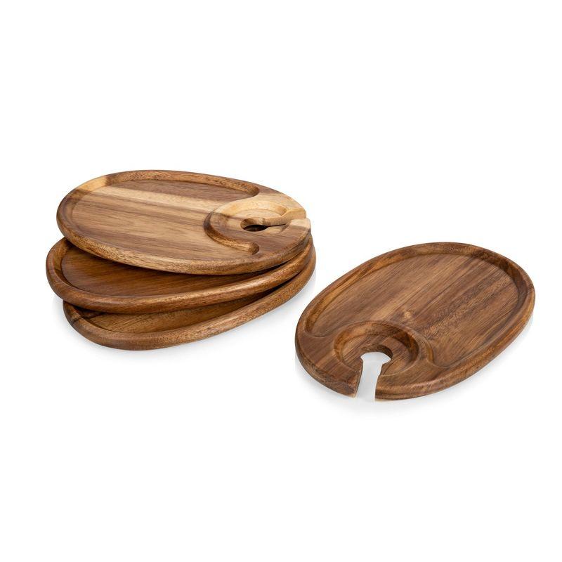 Acacia Wood Wine Appetizer Plates with Glass Holder, Set of 4