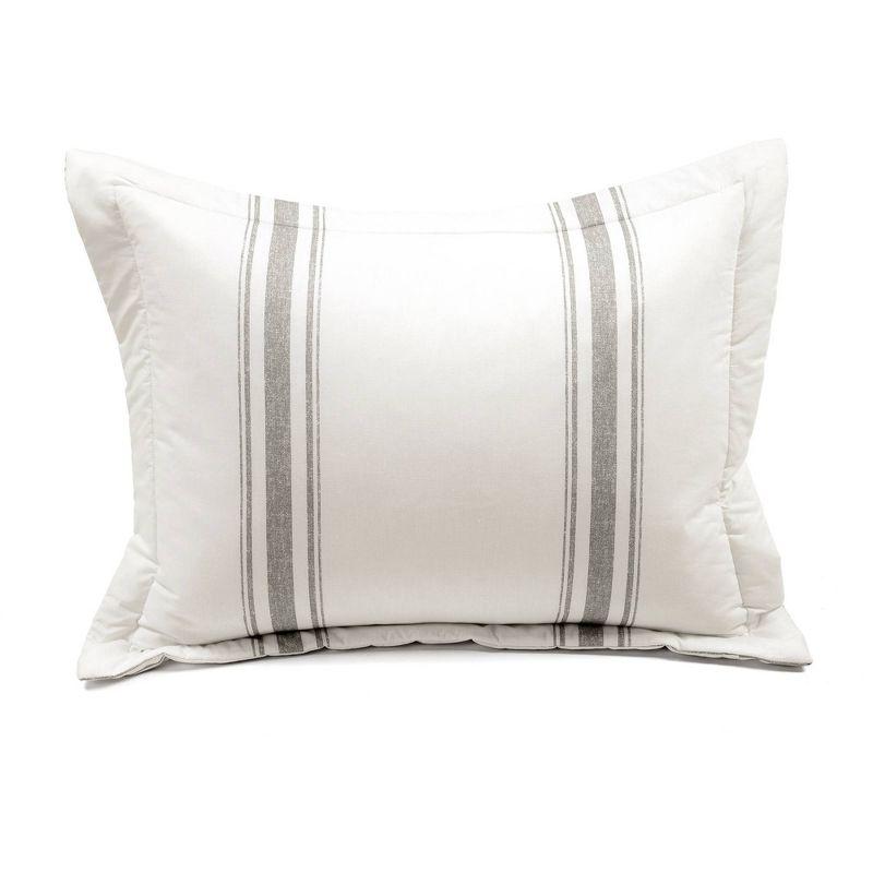Farmhouse Stripe Reversible Cotton Full/Queen Comforter & Sham Set - Gray