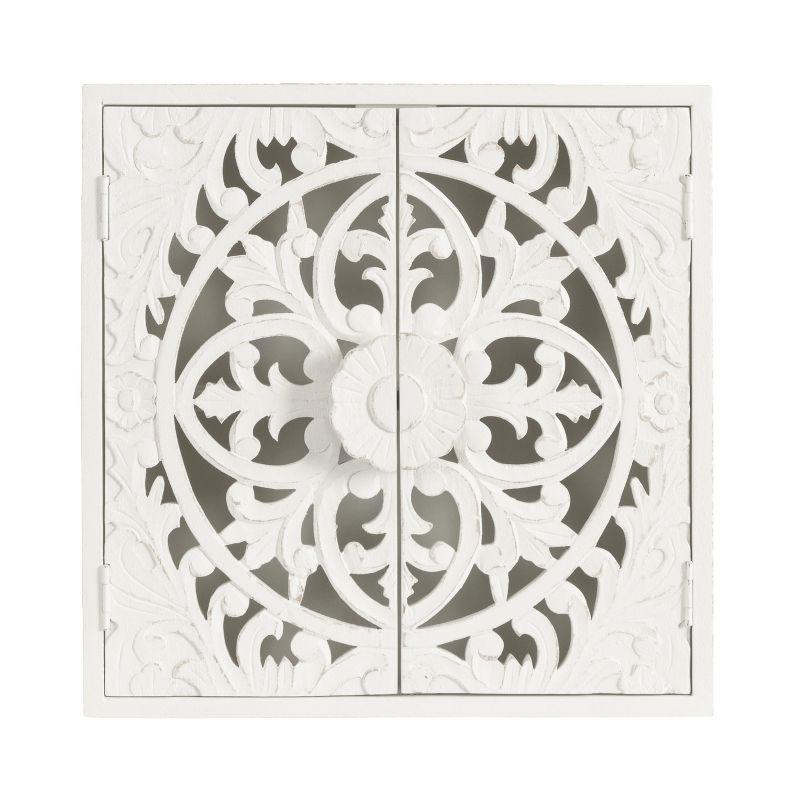 Kate & Laurel All Things Decor 20" Saanvi Traditional Carved Wood Wall Cabinet White: Artisan-Made, No Assembly, Includes Mounting Hardware