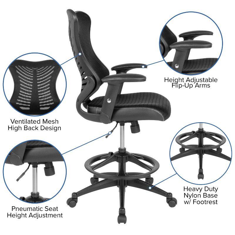 Flash Furniture Haynie High Back Mesh Drafting Chair with LeatherSoft Sides and Adjustable Arms