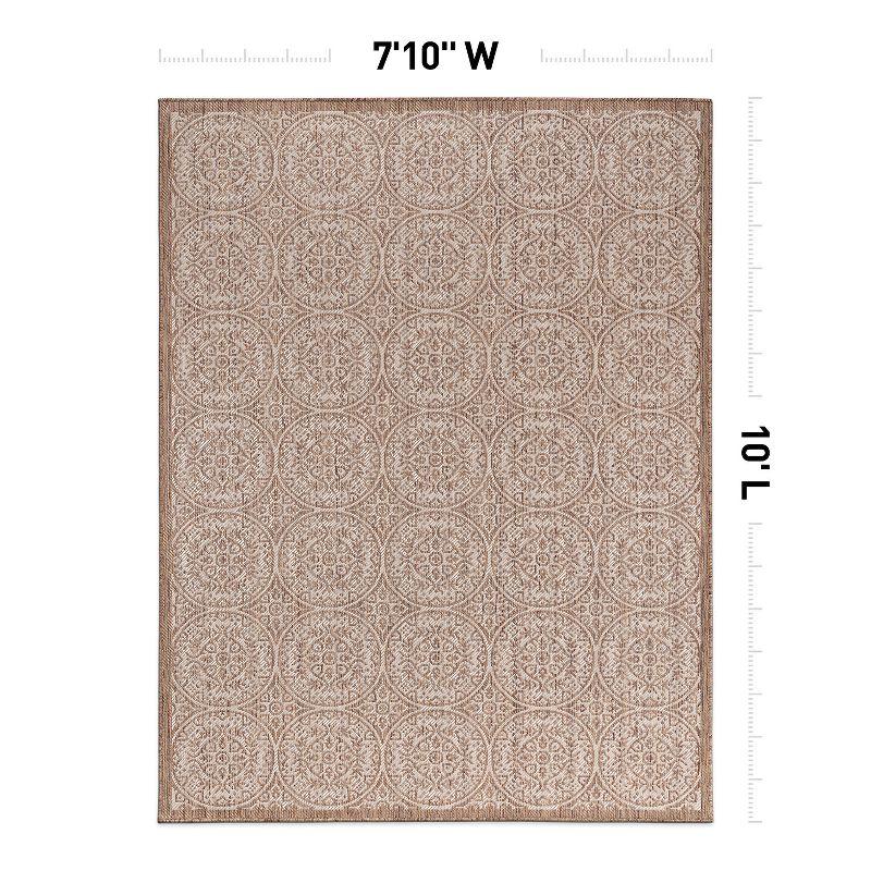 World Rug Gallery Transitional Floral Circles Textured Flat Weave Indoor/Outdoor Area Rug - BROWN 7'10"X10'