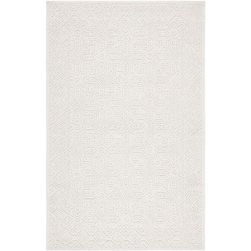 Ivory Geometric Hand-Tufted Wool Rug - 9' x 12' Textural Elegance