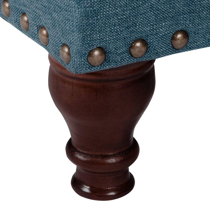 Elegant Nailhead Trim Storage Ottoman Bench in Linen-Blue