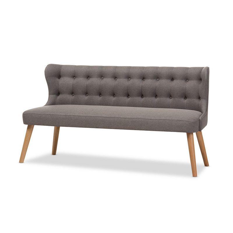 Melody Mid-Century Modern Fabric and Natural Wood Finishing 3 Seater Settee Bench Gray - Baxton Studio: Rubberwood Legs, Button-Tufted Back