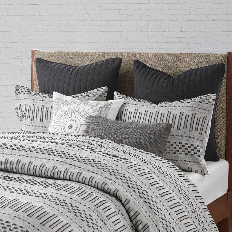 King/California King Rhea Cotton Jacquard Comforter Mini Set Black/Gray: Ink+Ivy, Geometric Pattern, OEKO-TEX Certified