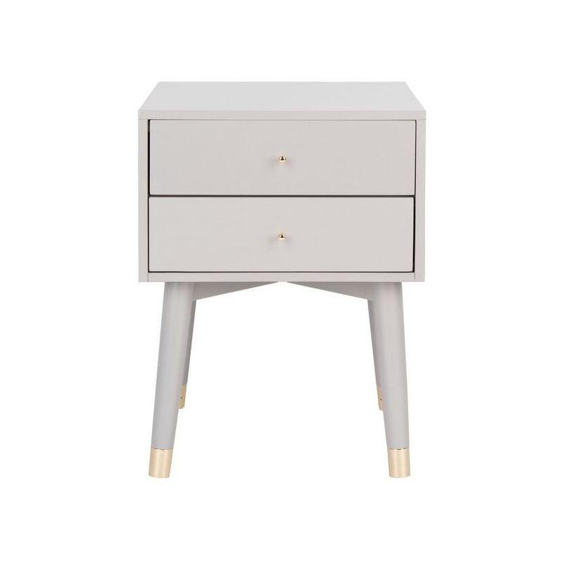 Retro Grey and Gold 2-Drawer 26" Nightstand with Metallic Accents