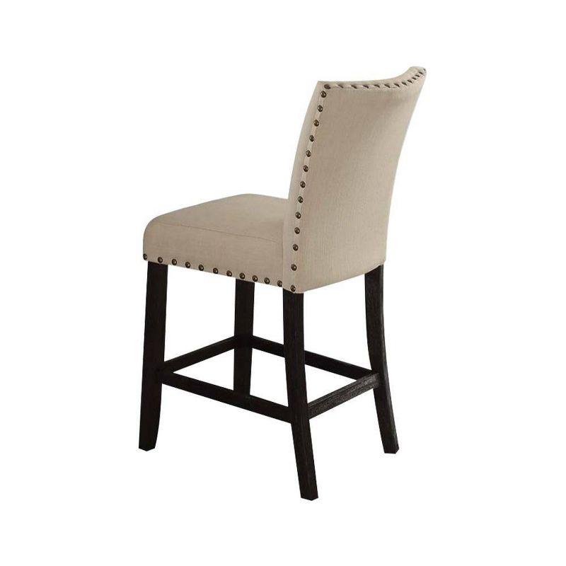 25" Nolan Counter and Bar Stools Beige Linen & Salvage Dark Oak Finish - Acme Furniture: Padded Seat, Nailhead Trim, Metal Frame