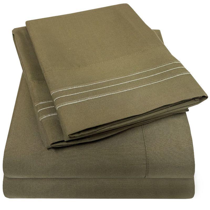 4 Piece Sheet Set, Ultra Soft 1800 Series Collection - Queen, Olive