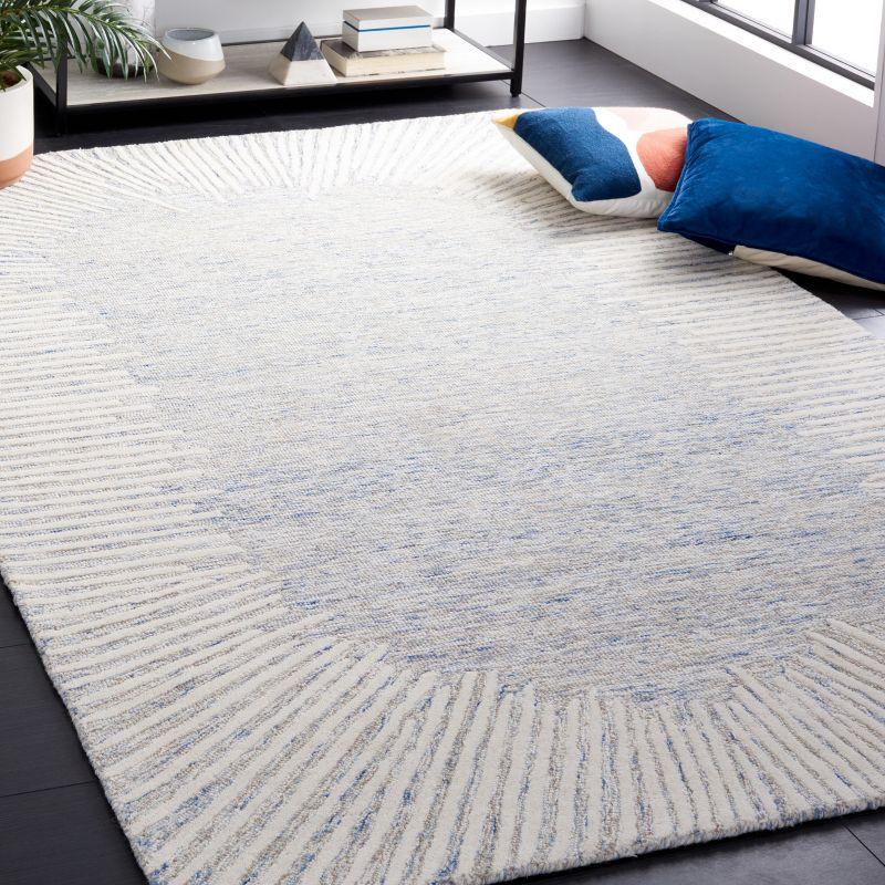 Abstract Blue & Ivory Tufted Wool Square Area Rug, 6' x 9'