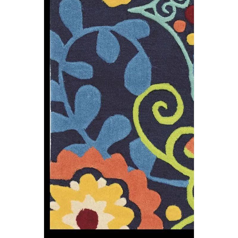 5'x7' Trio 410 Frond Area Rug Navy/Blue - Linon: Botanical Tufted Low Pile, Indoor Rug for Office or Dorm