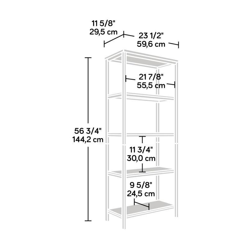 Sauder 56" North Avenue Tall Bookshelf Charter Oak: Scandinavian Style, 4-Tier Metal Frame Shelving
