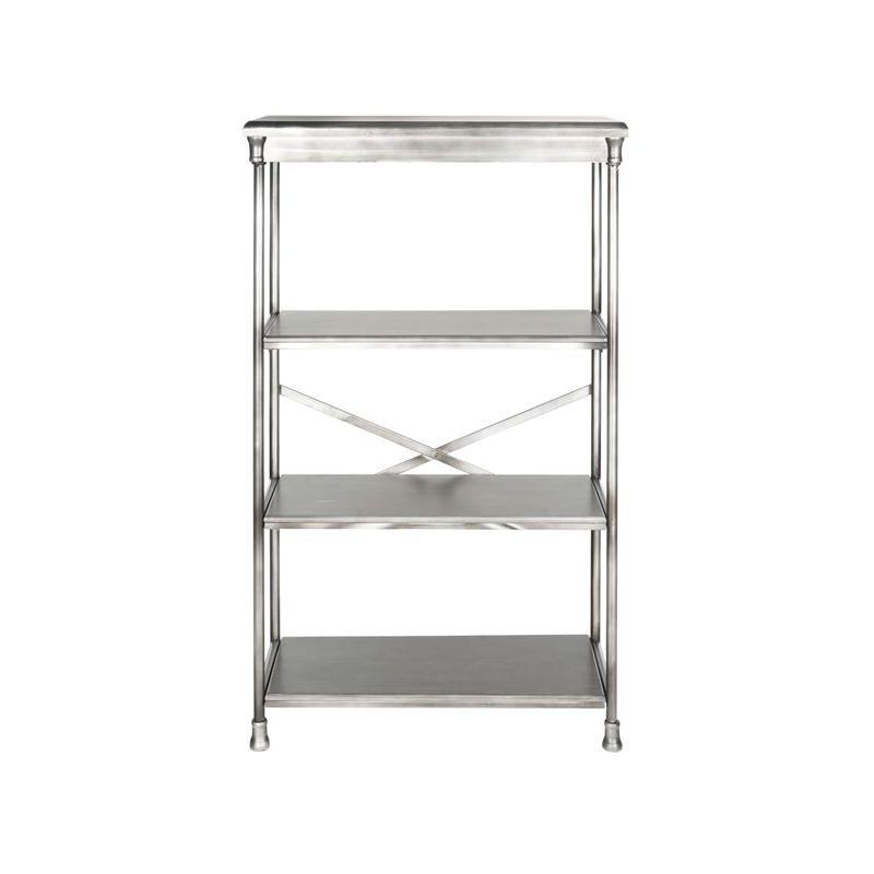 Transitional 3-Tier Dark Silver Iron & Wooden Etagere