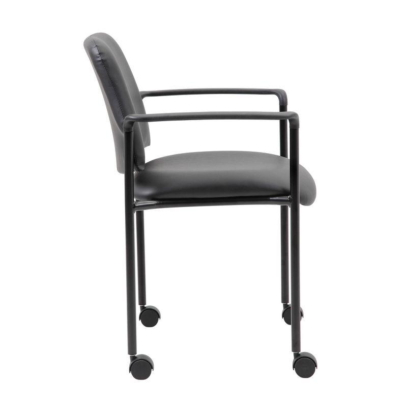 Boss Office Products Stacking Chair with Casters Black: Upholstered Desk Chair, Metal Frame, Fixed Arms