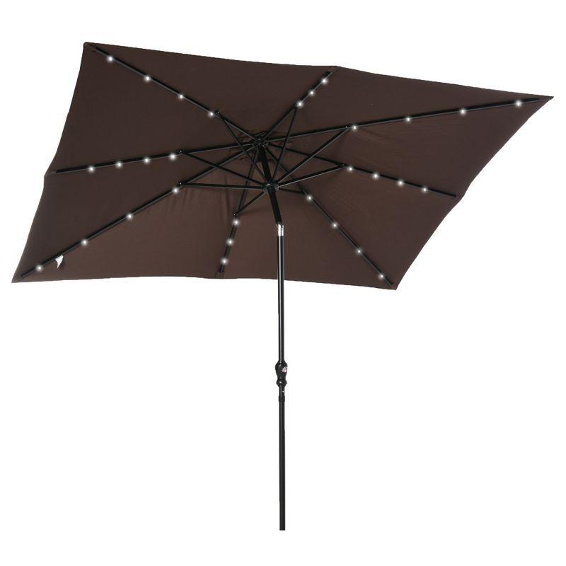 Outsunny 9' x 7' Solar Umbrella, LED Lighted Patio Umbrella for Table or Base with Tilt & Crank, Outdoor Umbrella for Backyard, Pool, Beach, Backyard