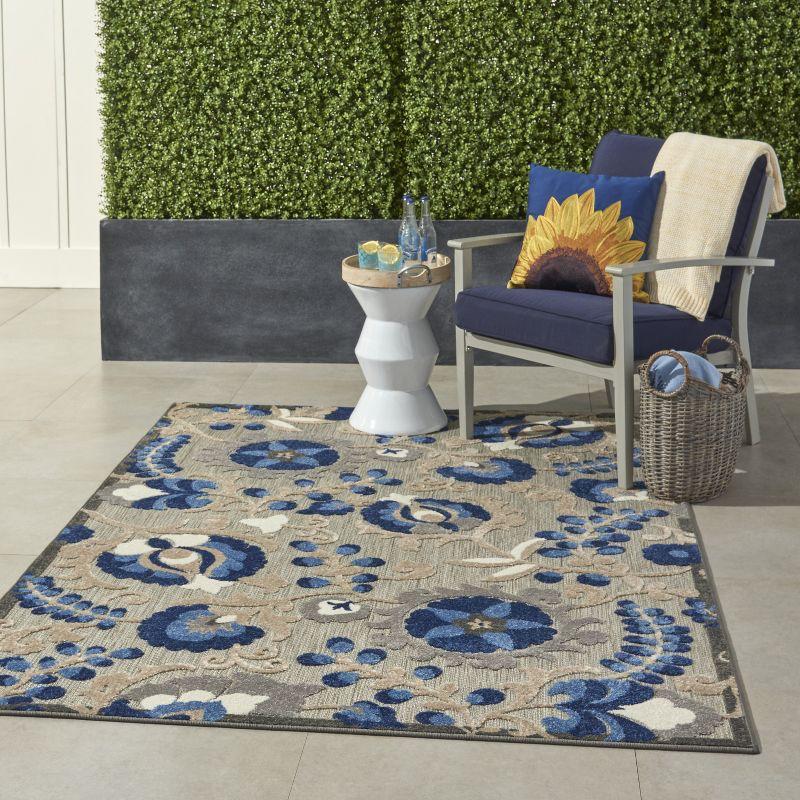 Nourison Aloha Floral Textured Flatweave High-Low Indoor Outdoor Area Rug Natural/Blue 6' x 9'
