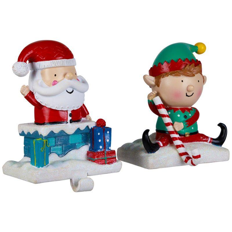 Northlight Santa and Elf Christmas Stocking Holders - 5" - Set of 2