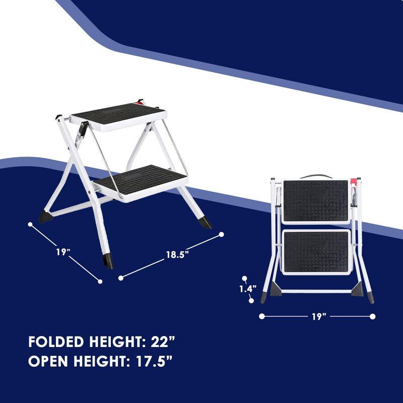 White Foldable 2-Step Steel Mini Stool Stepladder