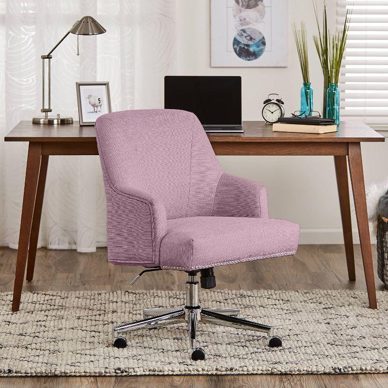 Lilac Fabric Memory Foam Swivel Home Office Chair with Fixed Arms