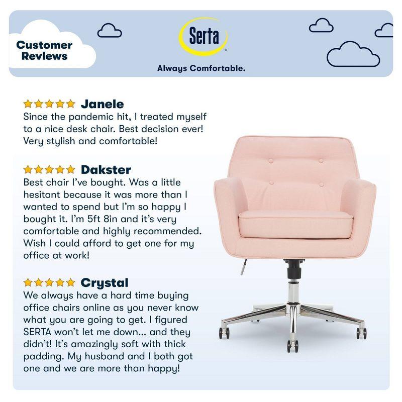 Serta Style Ashland Home Office Chair Party Blush Pink: Upholstered, Adjustable, with Casters/Wheels