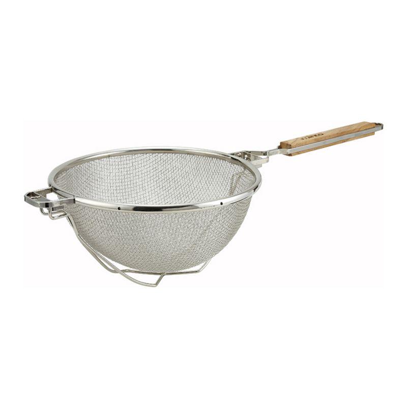 Winco Reinforced Double Mesh Strainer, Flat Handle, Stainless Steel, 10.5" dia