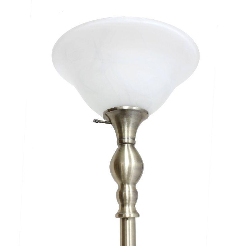 Antique Brass Torchiere Floor Lamp with Marbleized Glass Shade