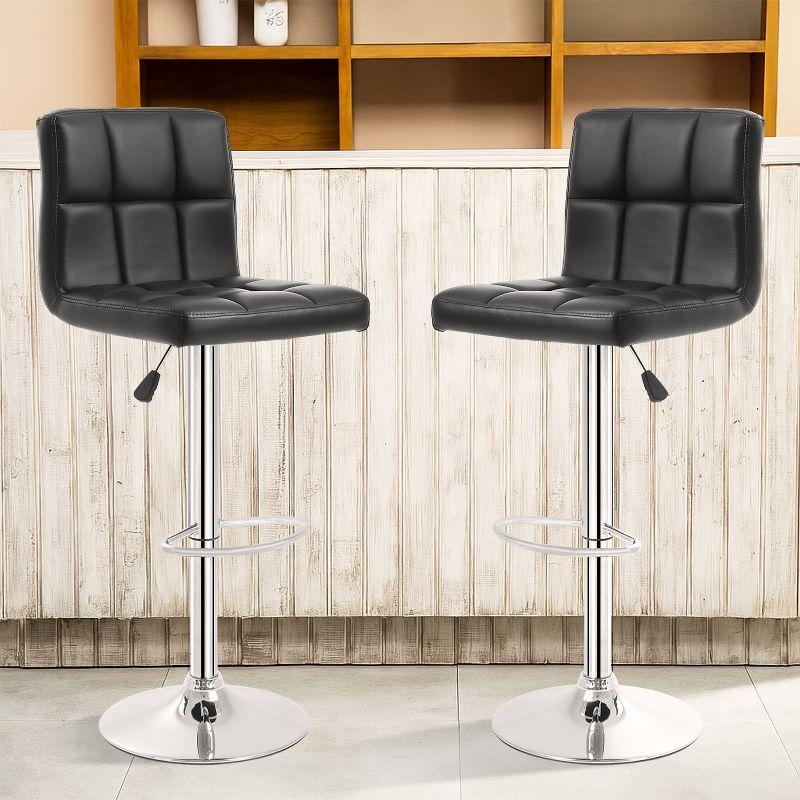 FDW Bar Stool Height Adjustable Swivel Stool with Back PU Leather Kitchen Counter Stools Set of 2 Dining Chairs, Black