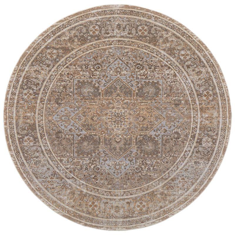 Celene Round Beige and Gray Traditional Medallion Area Rug