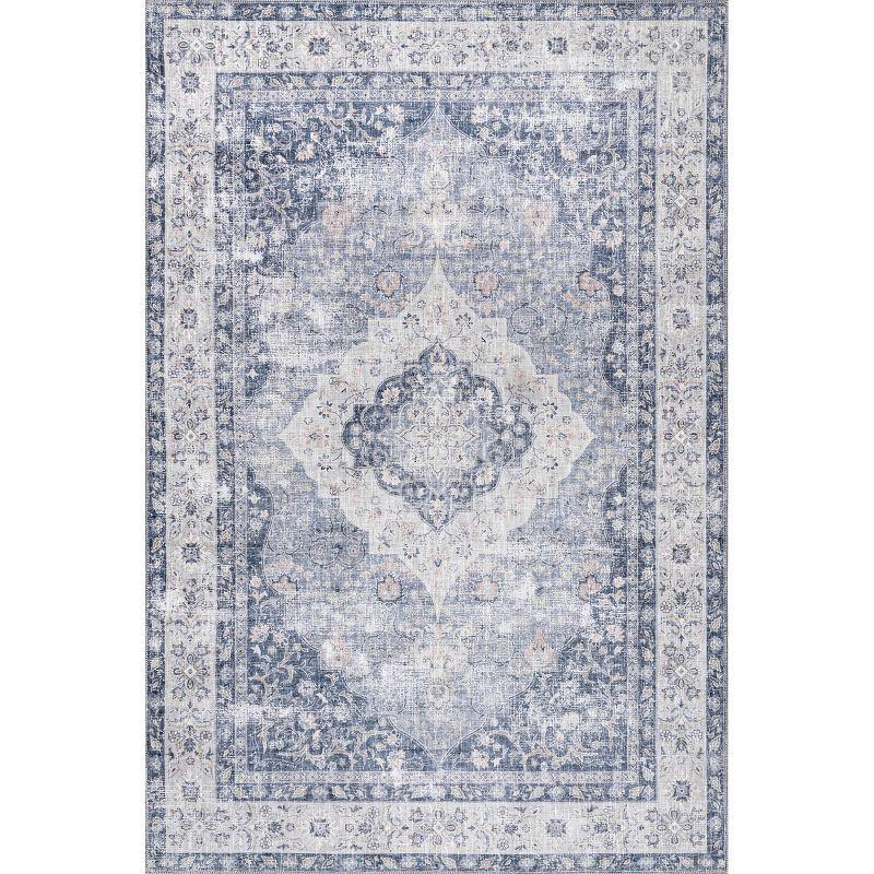 Nuloom Elsa Medallion 4x6 Machine Washable Indoor Area Rug for Living Room Bedroom Dining Room Kitchen, Blue/Ivory