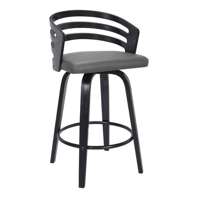 Armen Living 26" Jayden Swivel Counter Height Barstool Black/Gray: Upholstered, Mid-Century Modern Design