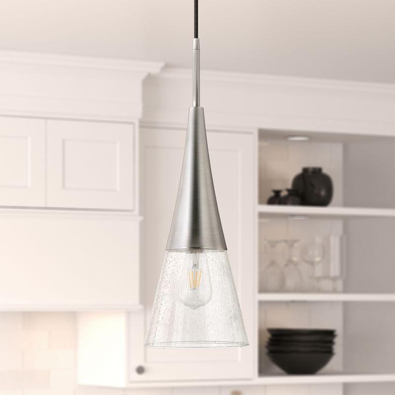 Myra Brushed Nickel Pendant with Seeded Glass Shade