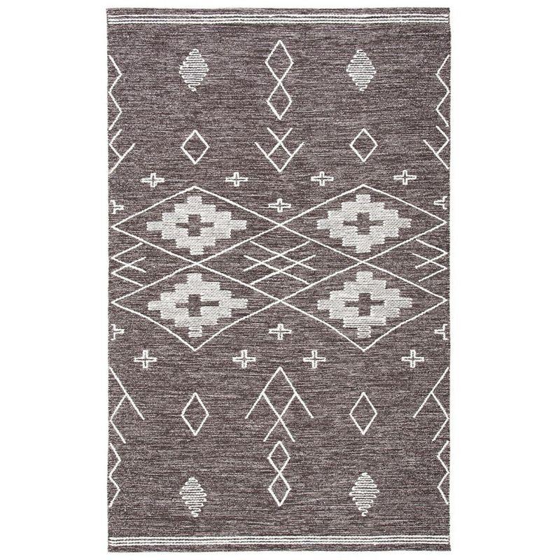 Ivory and Brown Handwoven Wool Cotton Flatweave Rug