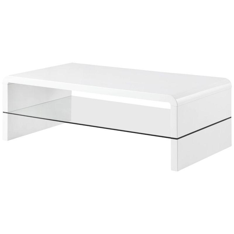 Airell Coffee Table with Glass Shelf White High Gloss - Coaster: Modern Rectangular with Storage Shelf