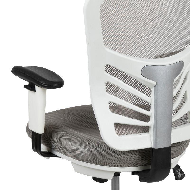 ErgoFlex Light Gray Mesh Drafting Chair with White Frame and Chrome Accents