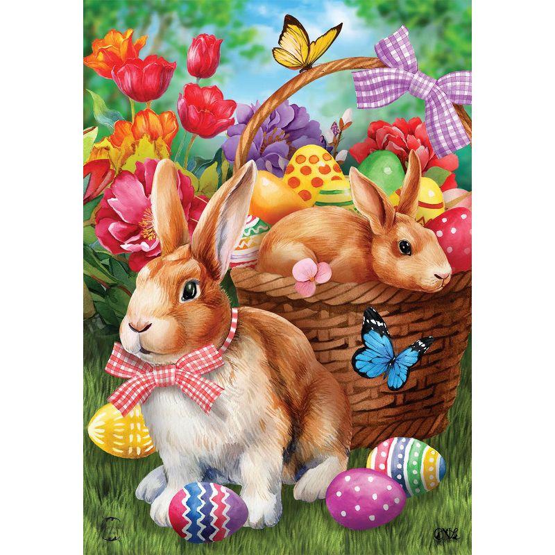 Easter Bunnies and Basket Multicolor Polyester Garden Flag