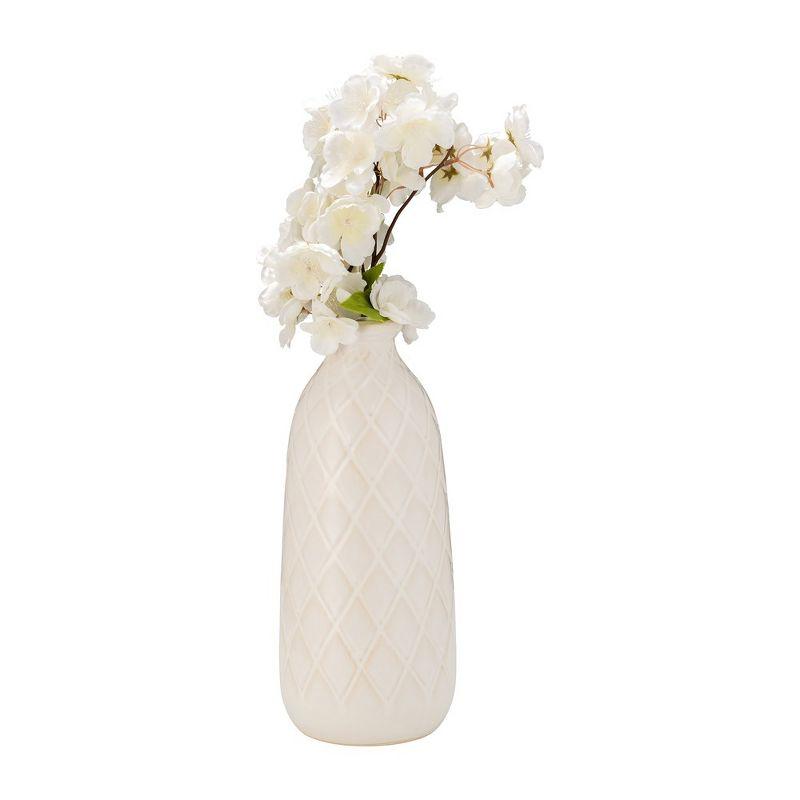 Sagebrook Home 12" Ceramic Vase - Contemporary Plaid Textured Ivory/Beige Vase For Floral Arrangements - Decorative Table Accent for Home or Office
