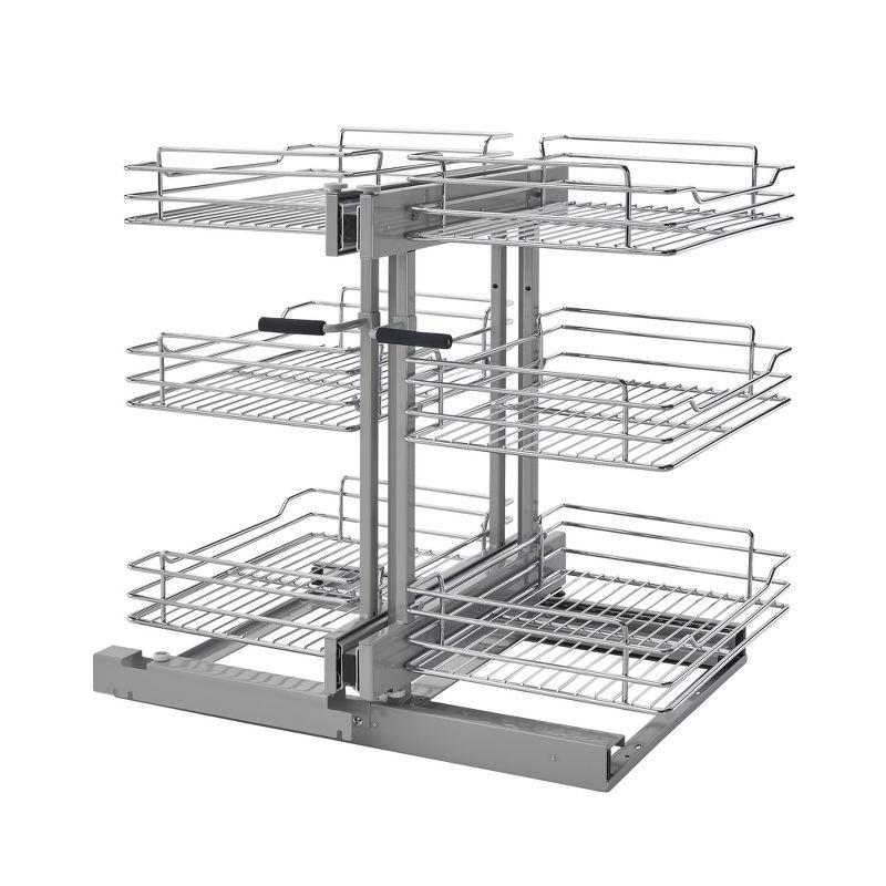 Chrome 15" 3-Tier Blind Corner Organizer with Soft-Close