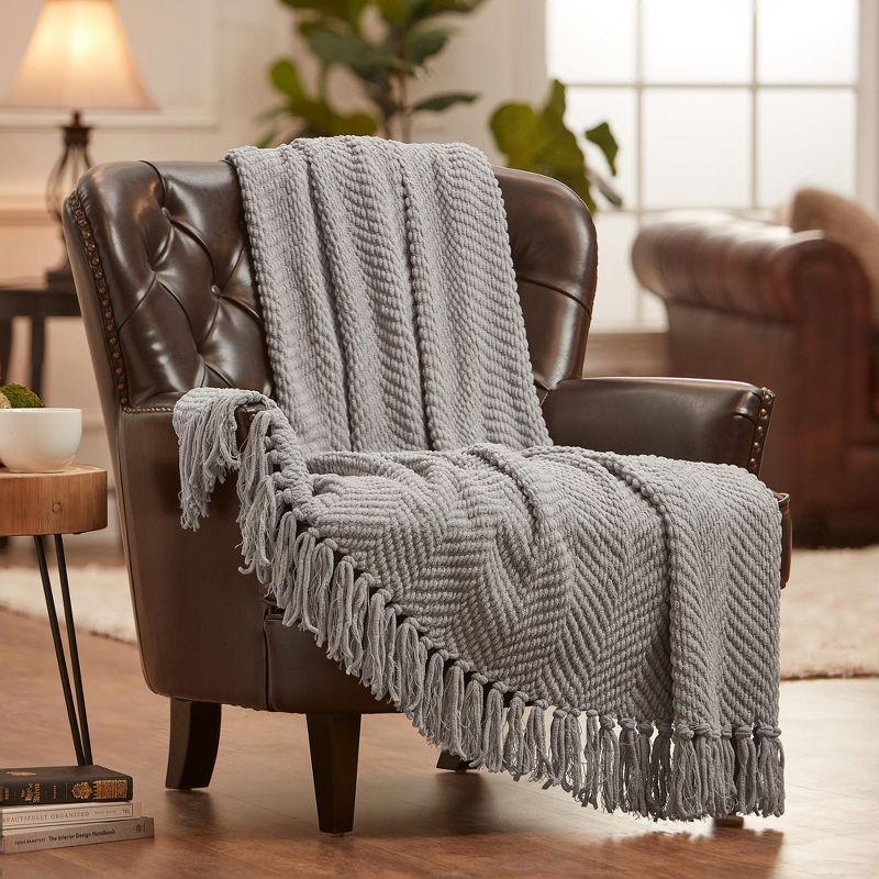 Chanasya Textured Knit Throw Blanket with Tassels