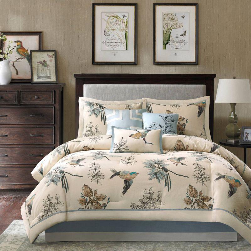 Blue and Beige Reversible Cotton Queen Comforter Set